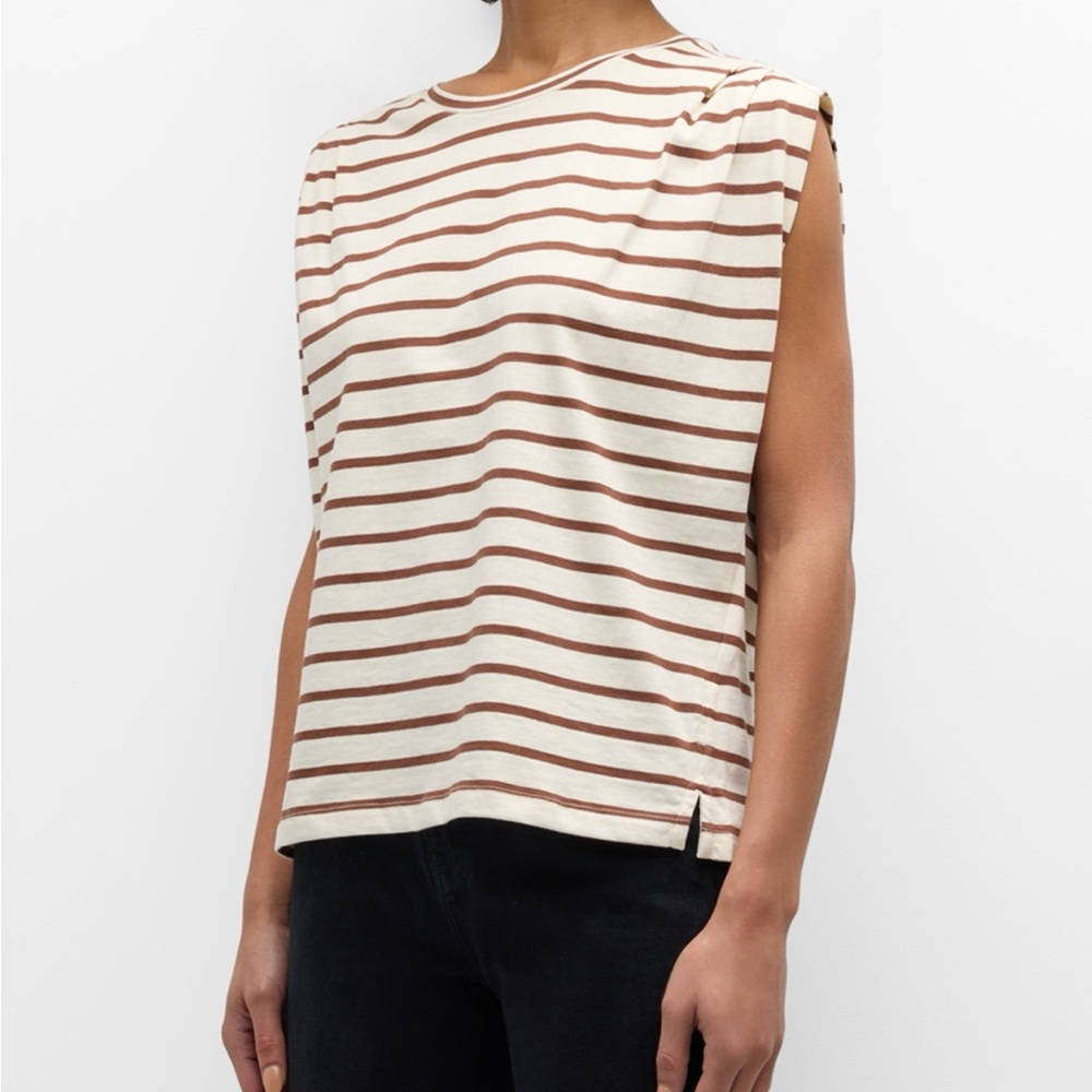 Rag & Bone Mica Striped Muscle Tank Tee Brown Womens S/P Classic Cotton Peru